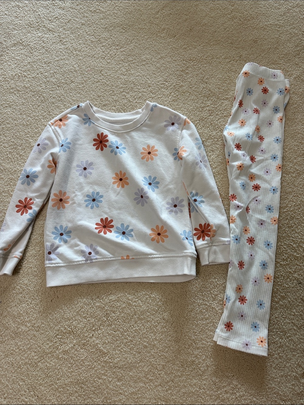 Cat & Jack White Floral Pajama Set with Peach, Blue & Lavender Flowers